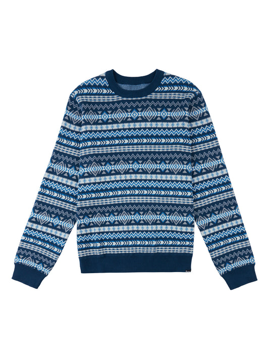 Geo Jacquard Knit Sweater in Blue Wing Teal