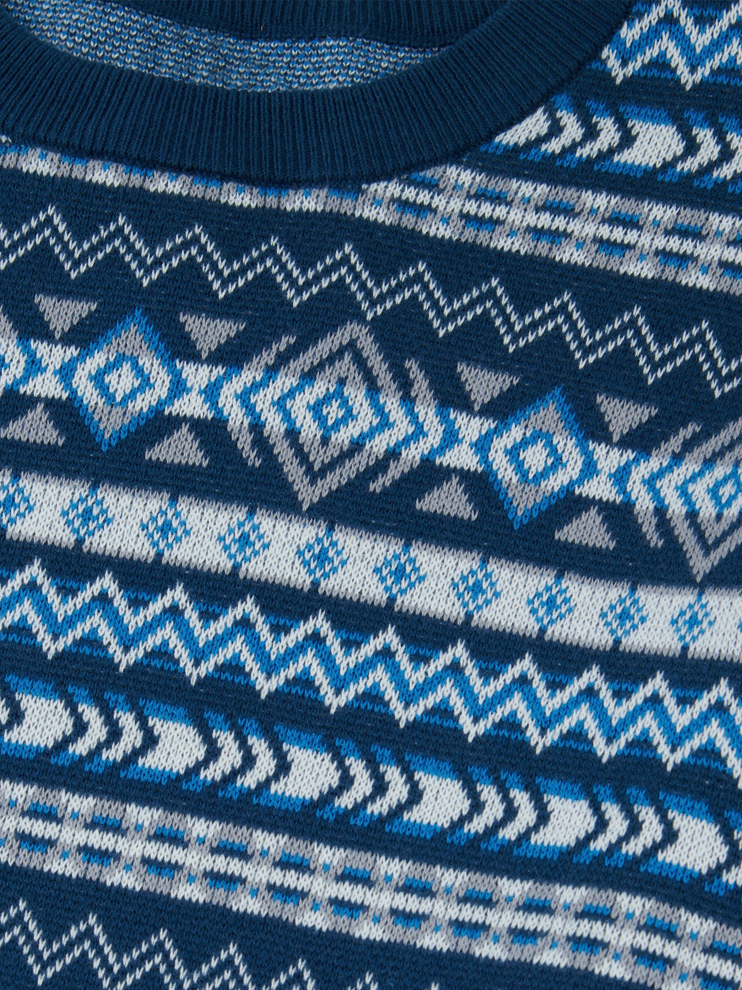 Geo Jacquard Knit Sweater in Blue Wing Teal