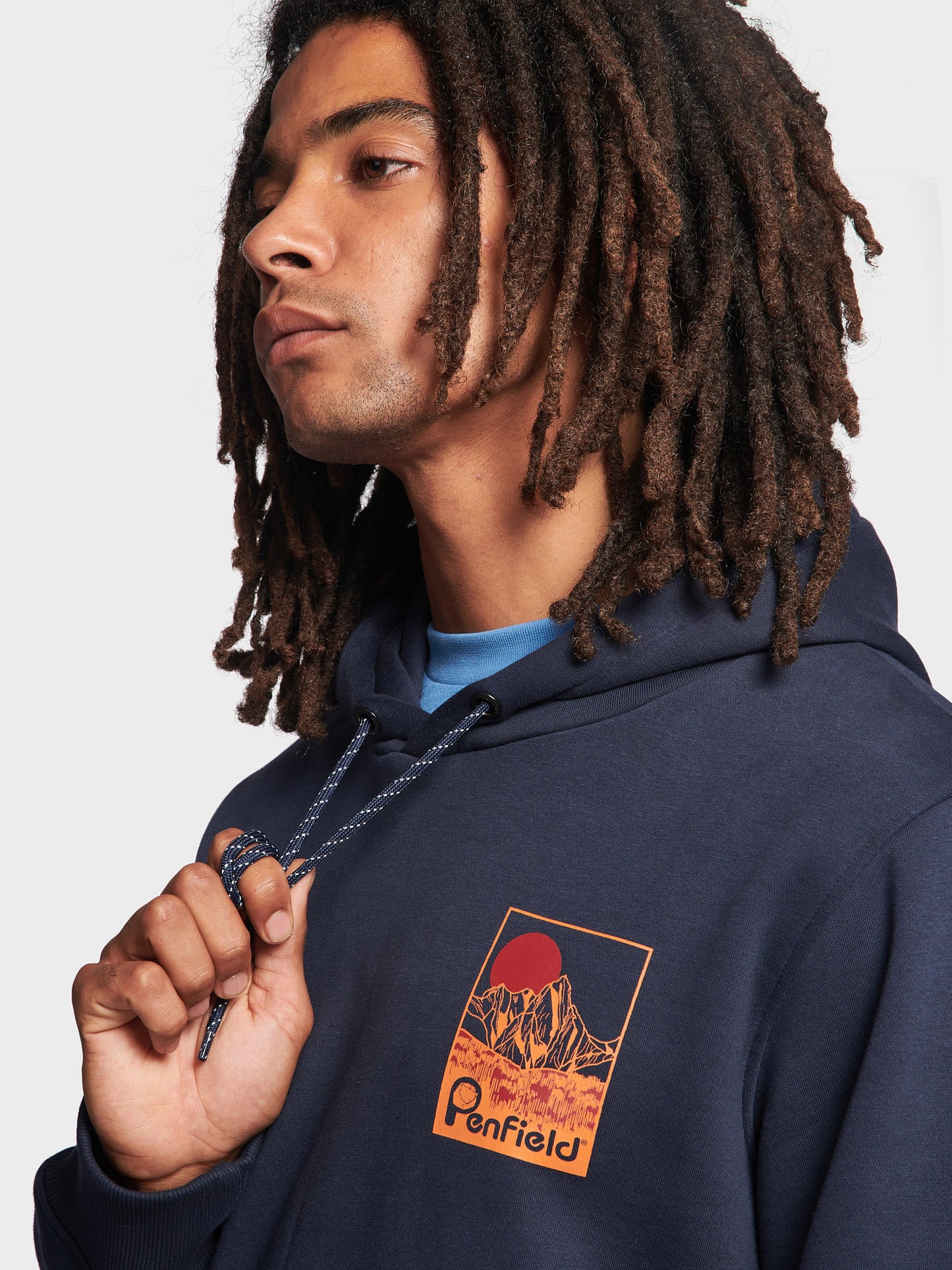 Washed Mountain Graphic Hoodie in Navy Blue