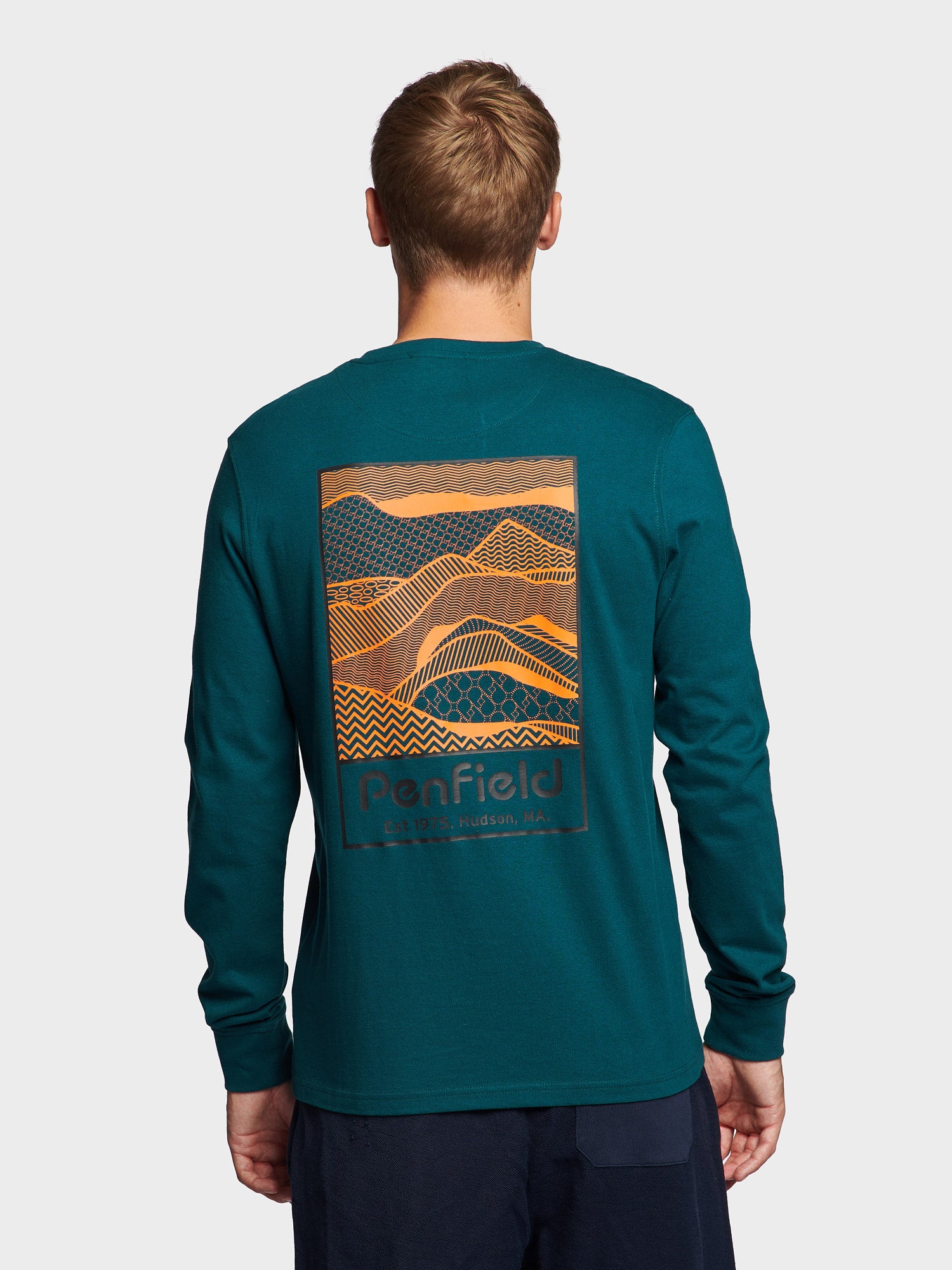 Sketch Mountain Back Graphic Long Sleeve T-Shirt in Deep Teal