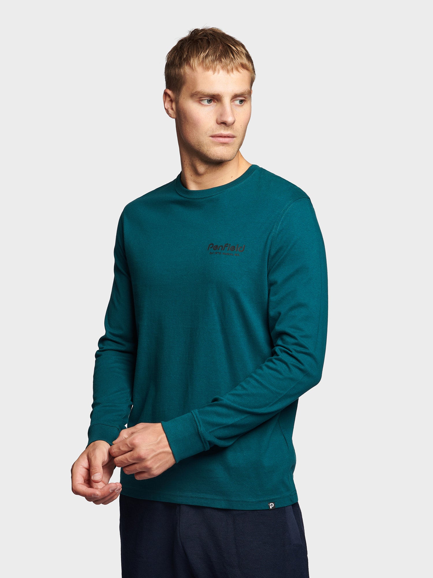Sketch Mountain Back Graphic Long Sleeve T-Shirt in Deep Teal