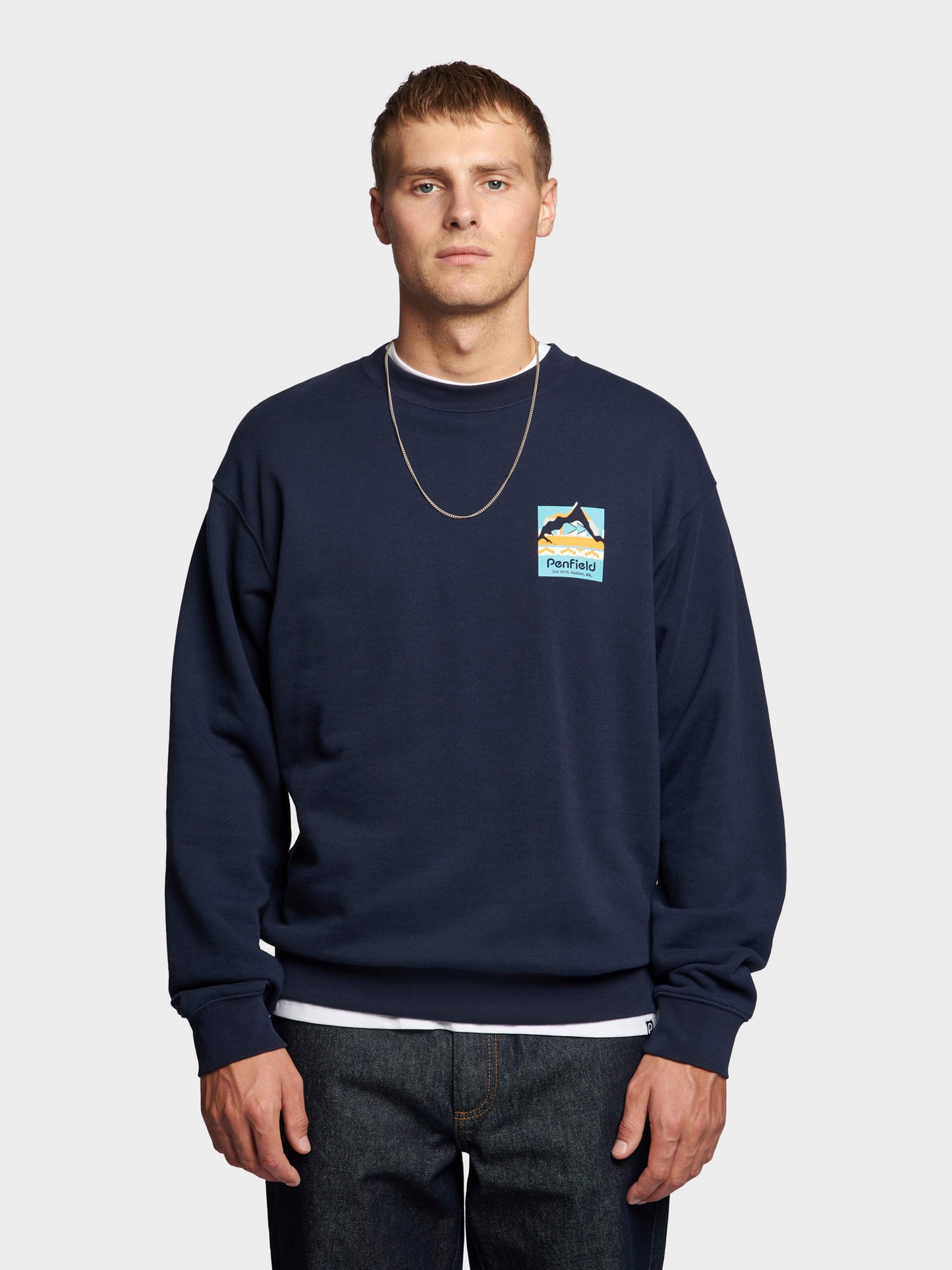 Geo Back Print Sweater in Navy Blue