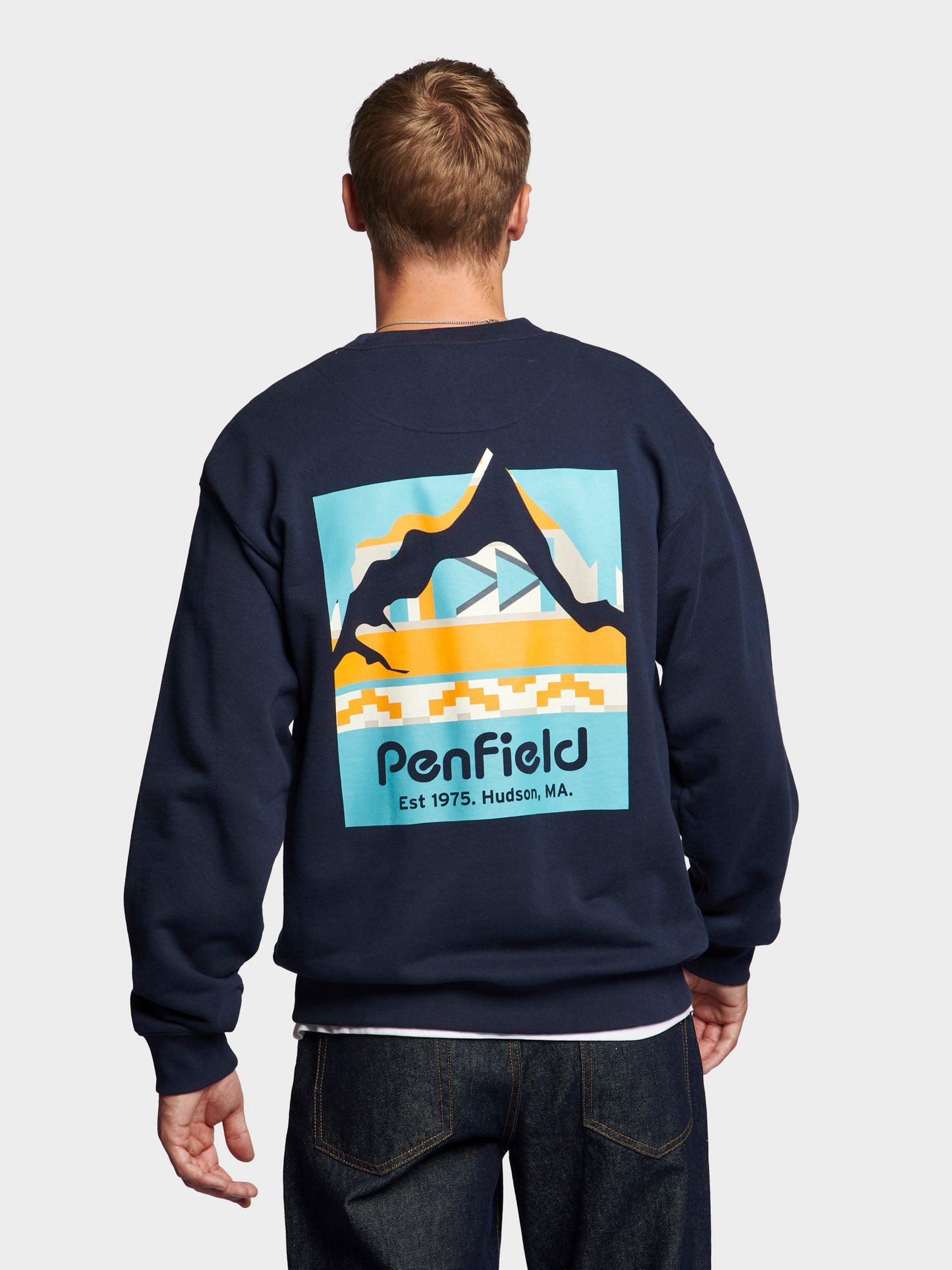 Geo Back Print Sweater in Navy Blue