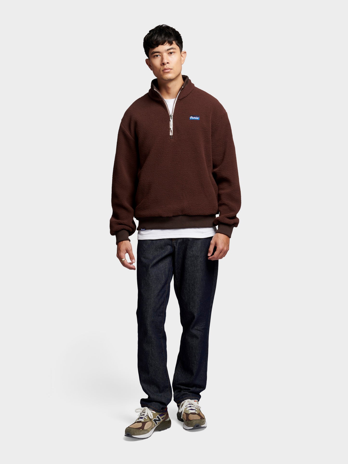 Penfield Mens 1/4 Zip Funnel Neck Fleece in Chicory Coffee