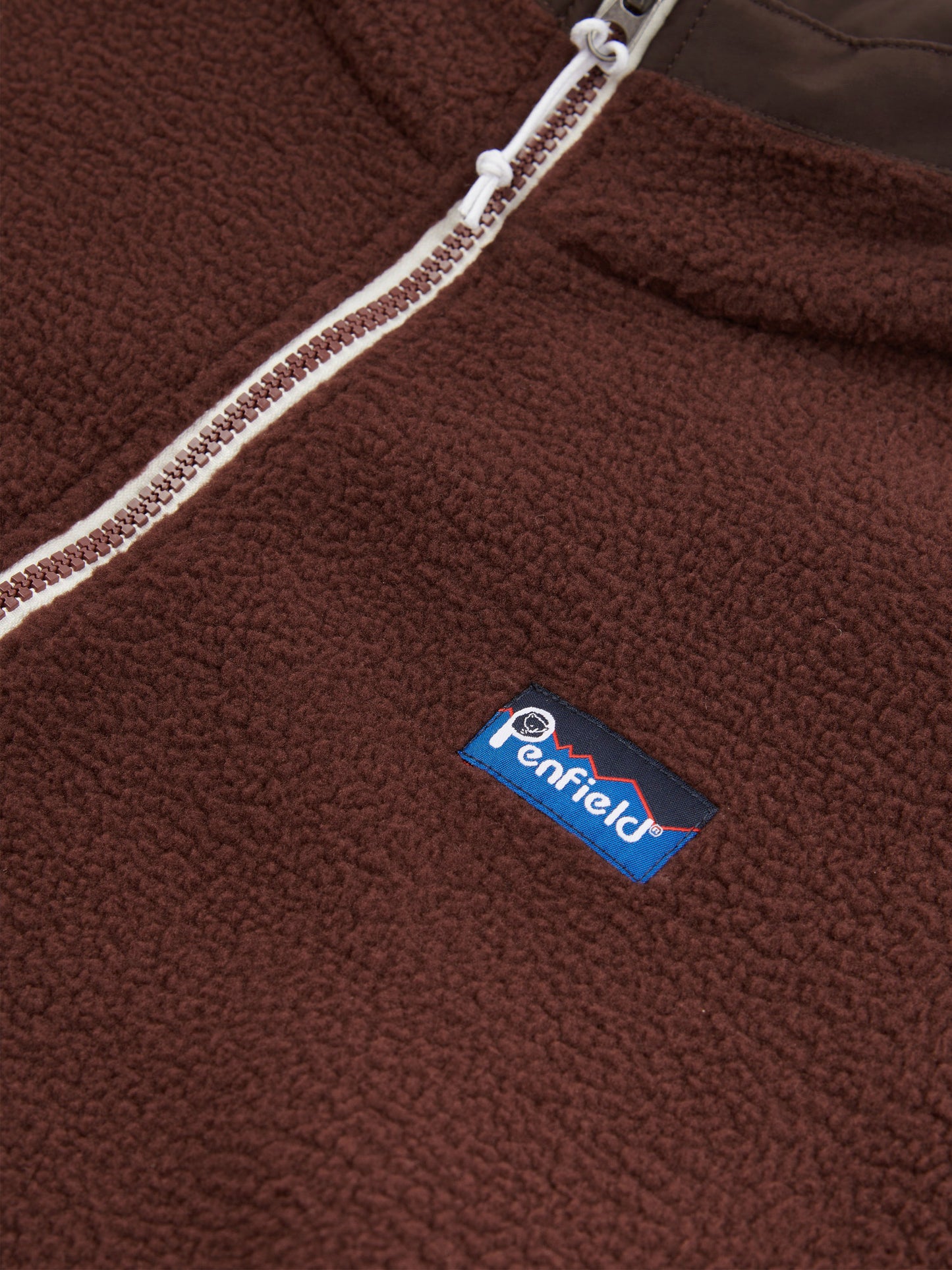 Penfield Mens 1/4 Zip Funnel Neck Fleece in Chicory Coffee