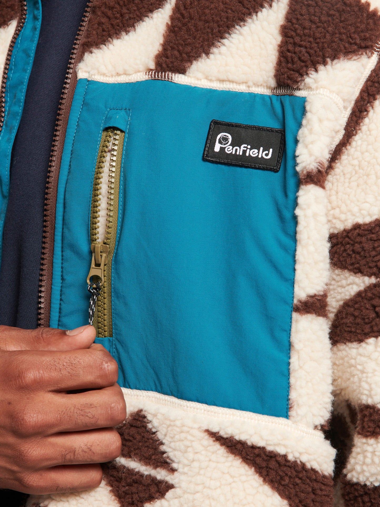 Winter Geo Mattawa Borg Fleece Jacket in Shaved Chocolate