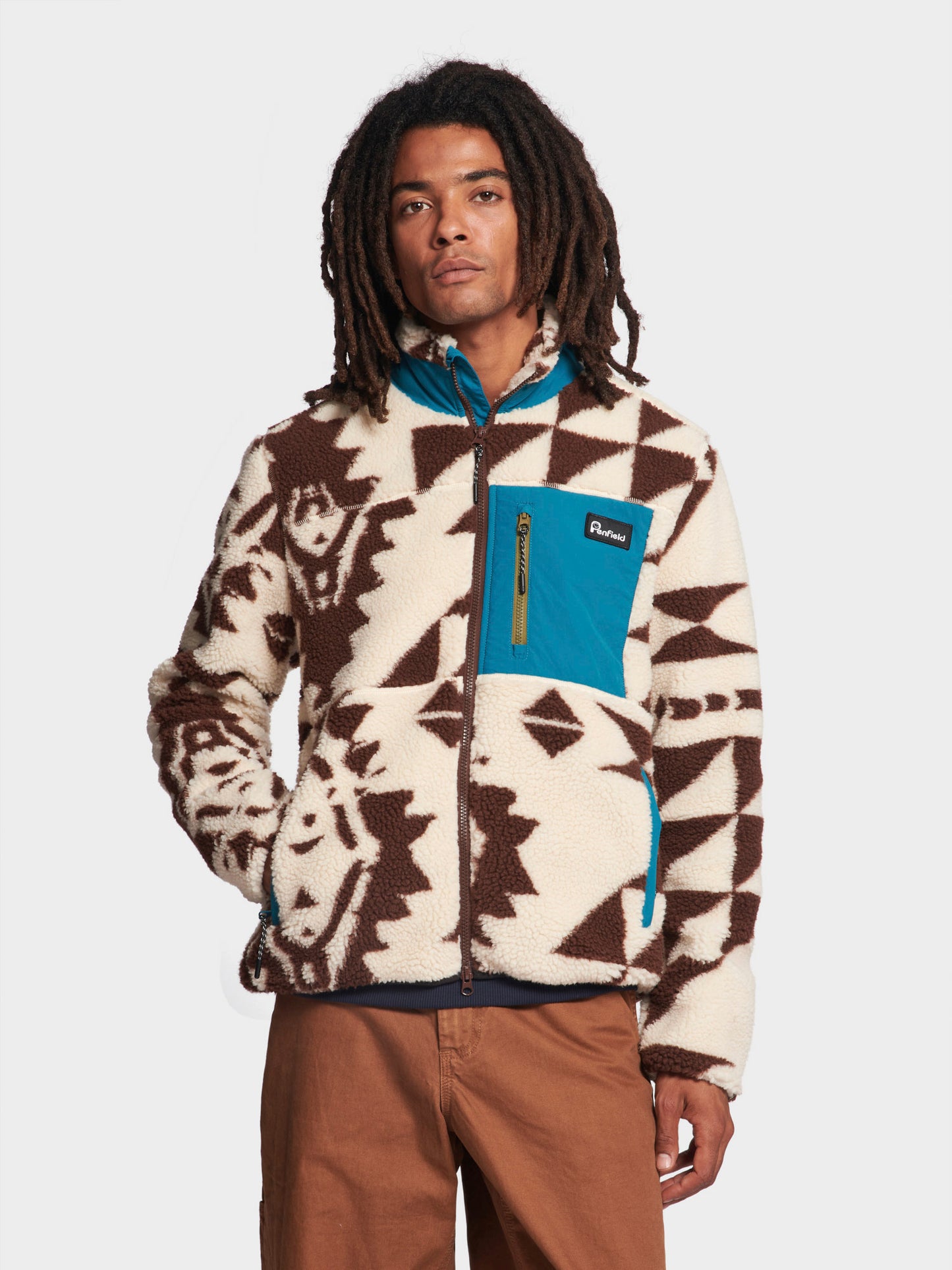 Winter Geo Mattawa Borg Fleece Jacket in Shaved Chocolate