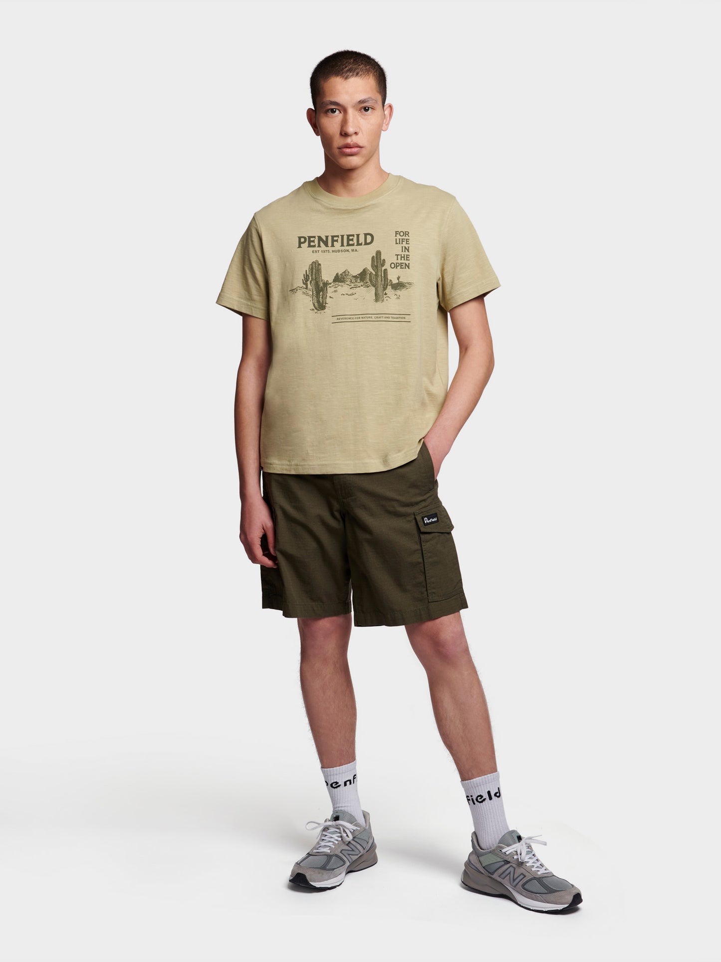 Relaxed Fit Reverence Print T-Shirt in Slate Green
