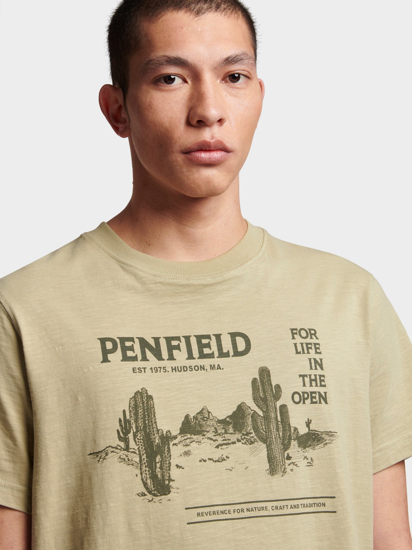 Relaxed Fit Reverence Print T-Shirt in Slate Green