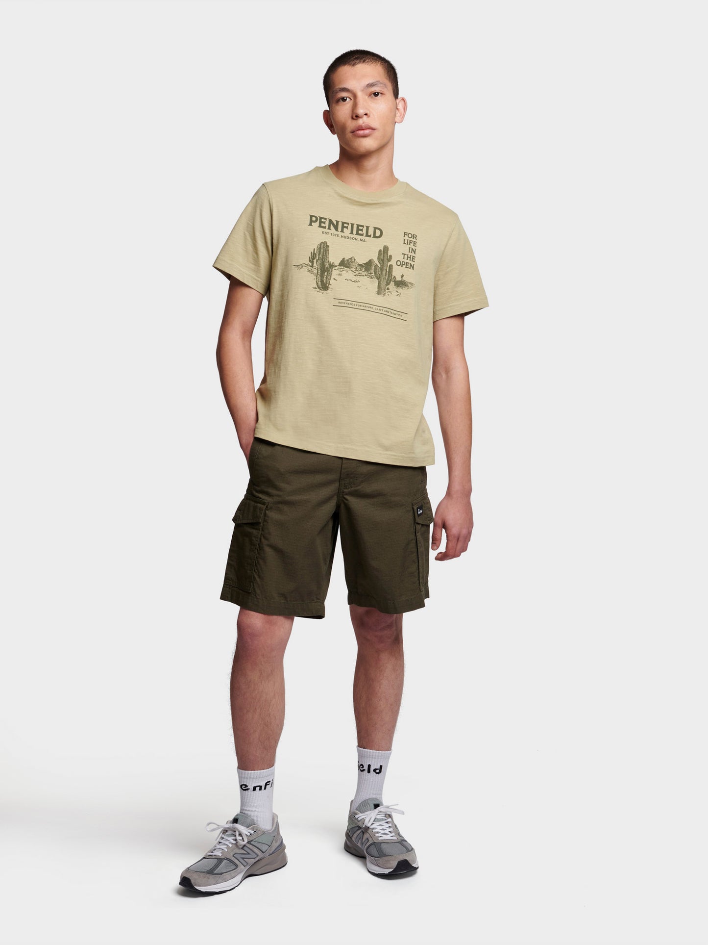 Relaxed Fit Reverence Print T-Shirt in Slate Green