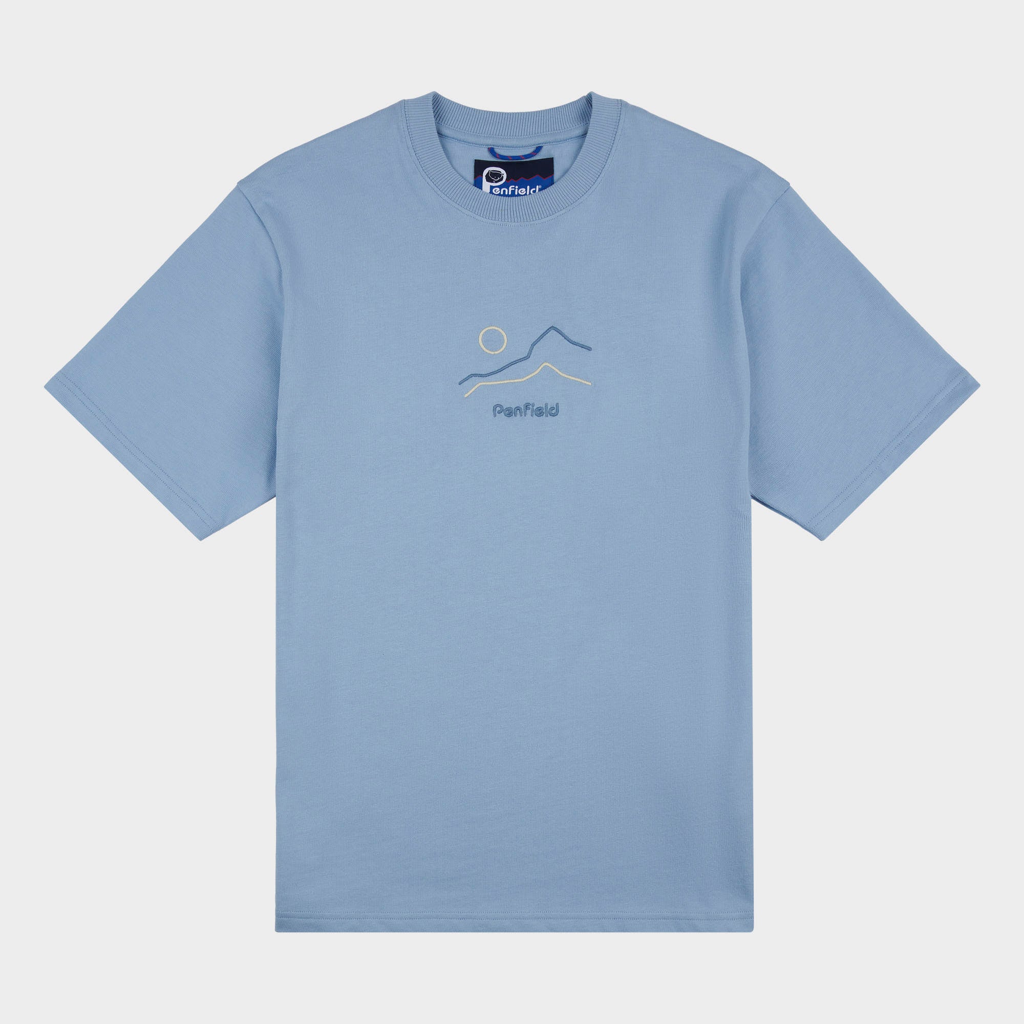 Relaxed Fit Embroidered Mountain T-Shirt in Soft Chambray