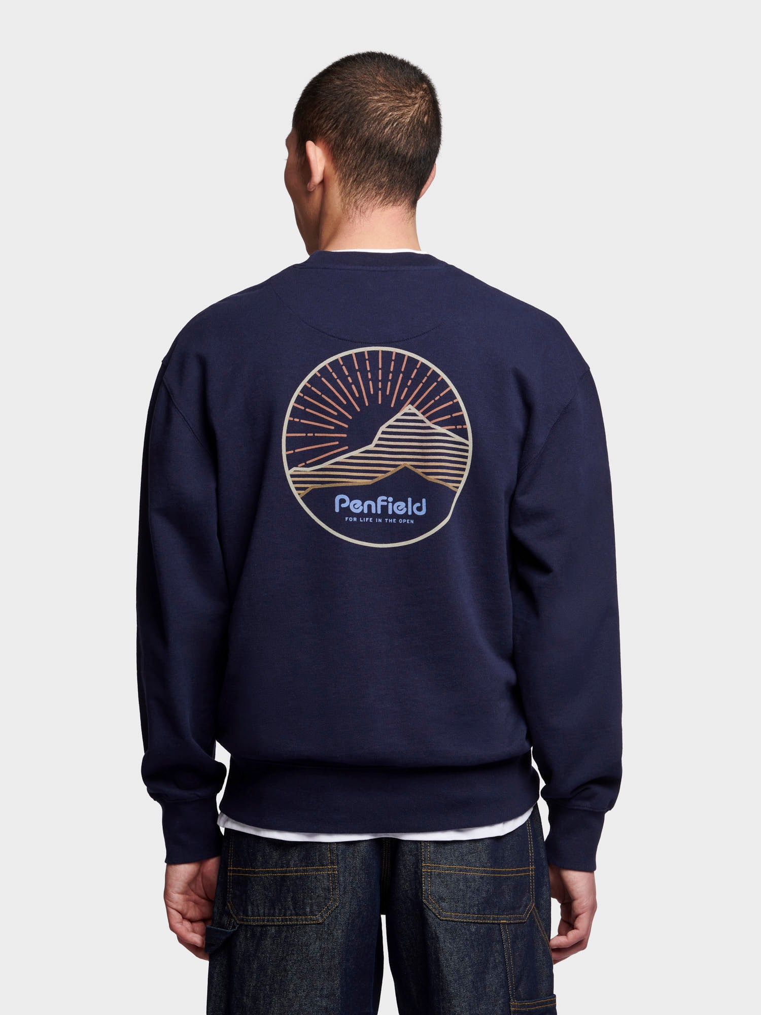 Relaxed Fit Circle Mountain Sweatshirt in Navy Blue