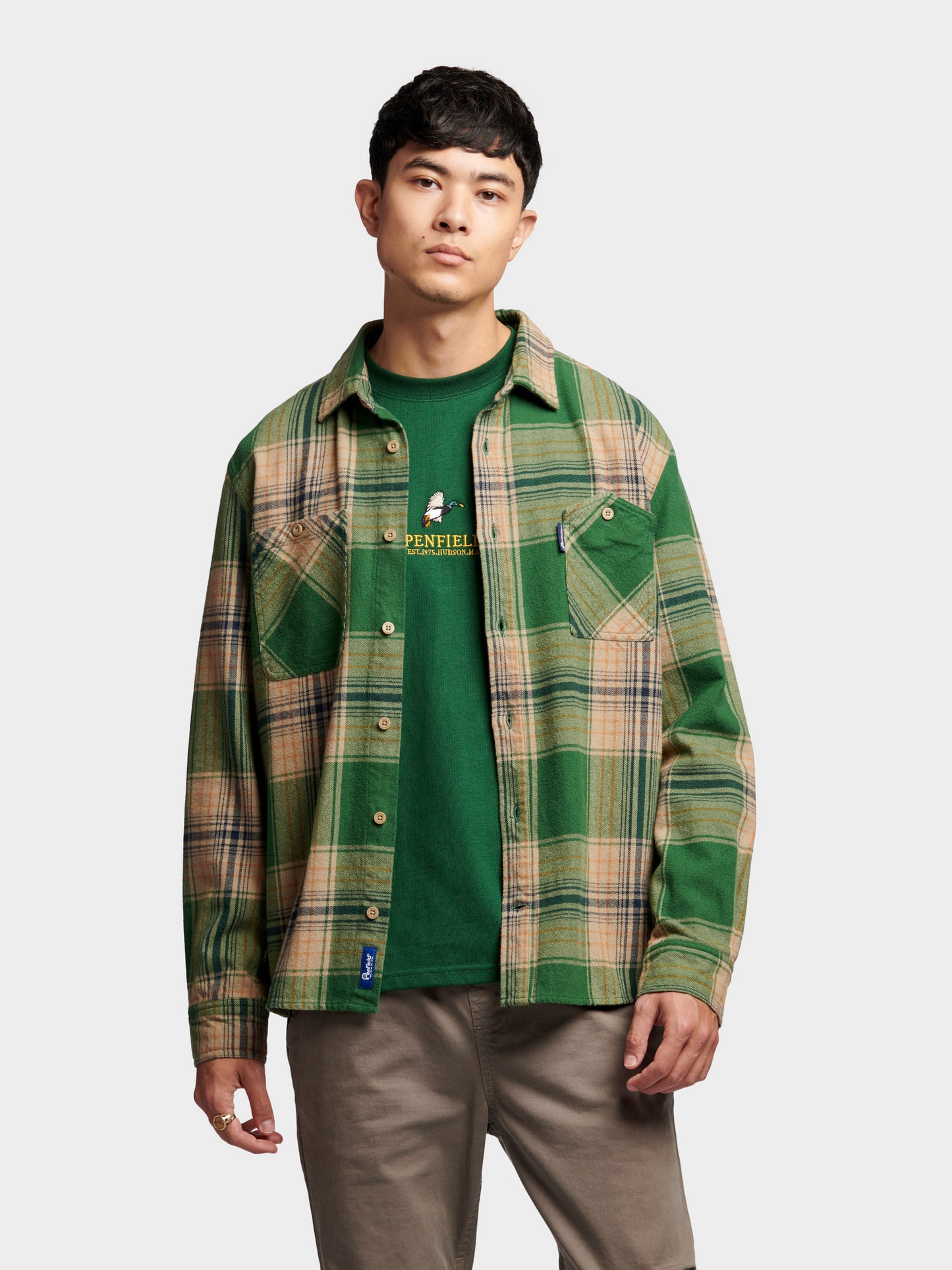 Penfield Mens Brushed Check Overshirt in Eden