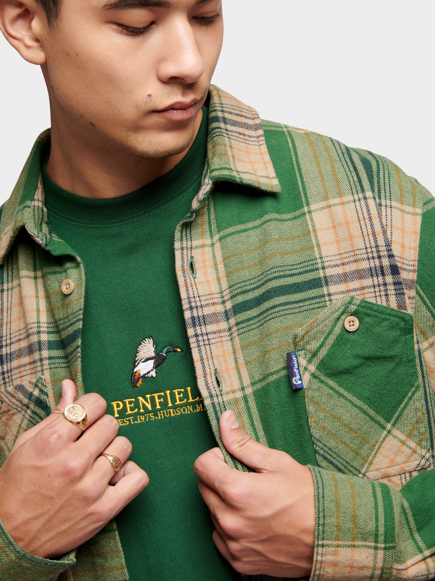 Penfield Mens Brushed Check Overshirt in Eden