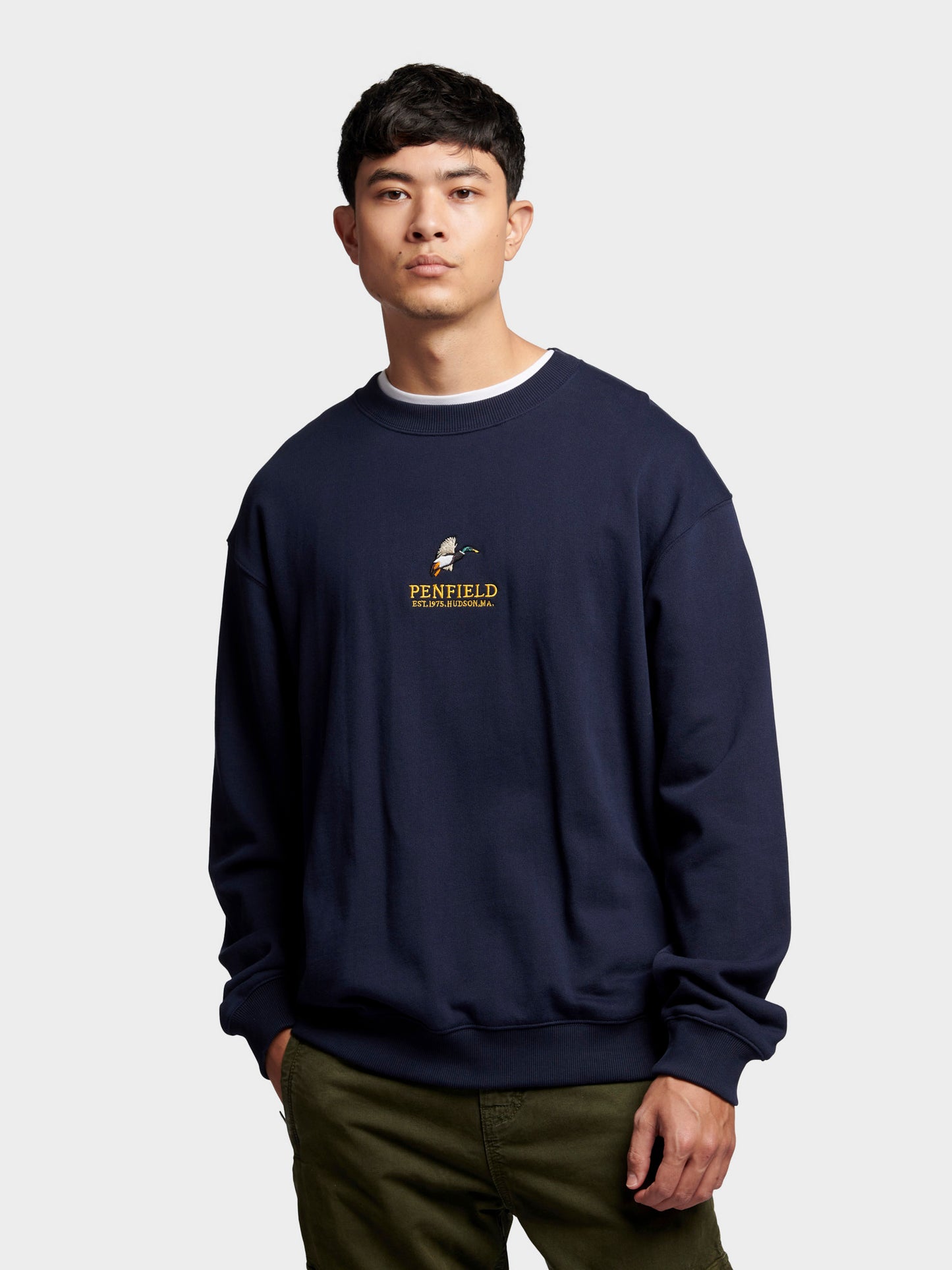 Penfield Mens Embroidered Mallard Sweatshirt in Navy Blue