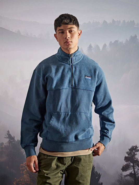 Penfield Mens Washed Panelled Funnel Neck Sweatshirt in Navy Blue