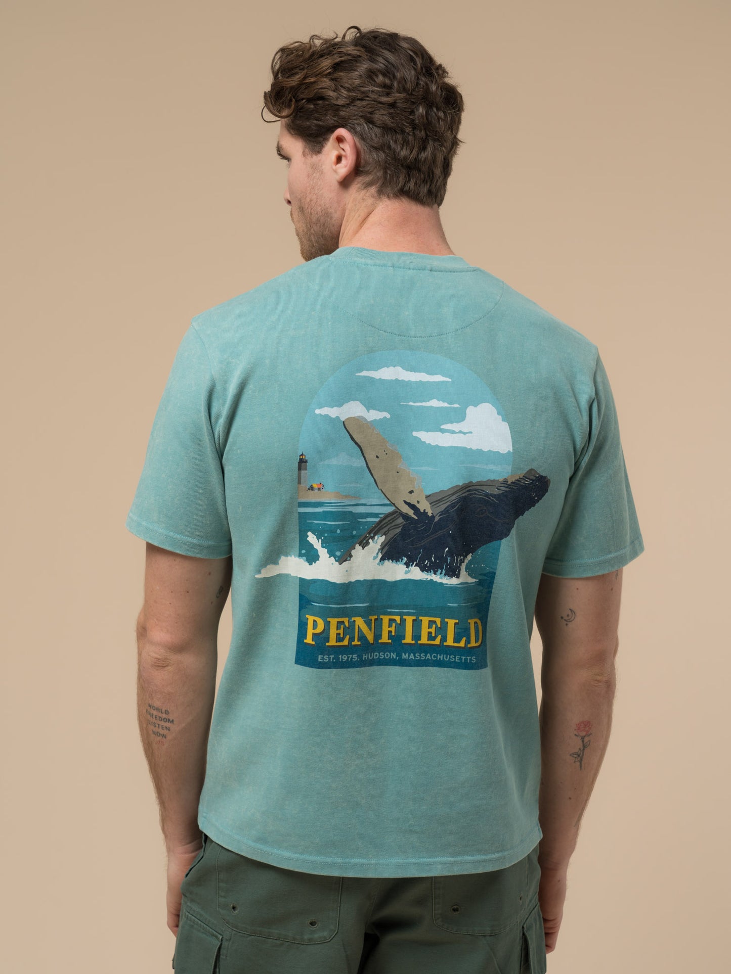 Penfield Mens Whale Scene T-Shirt in Dusty Turquoise
