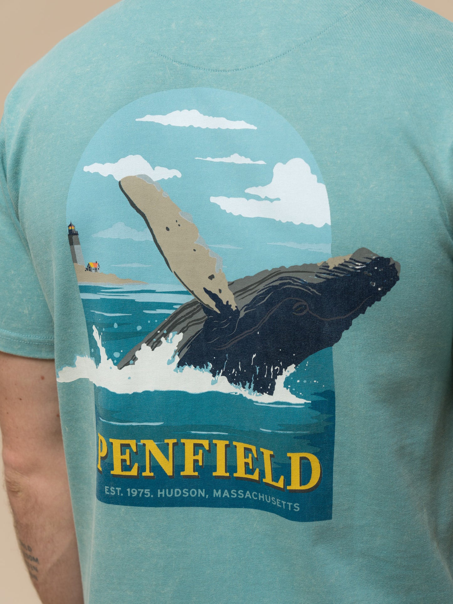 Penfield Mens Whale Scene T-Shirt in Dusty Turquoise