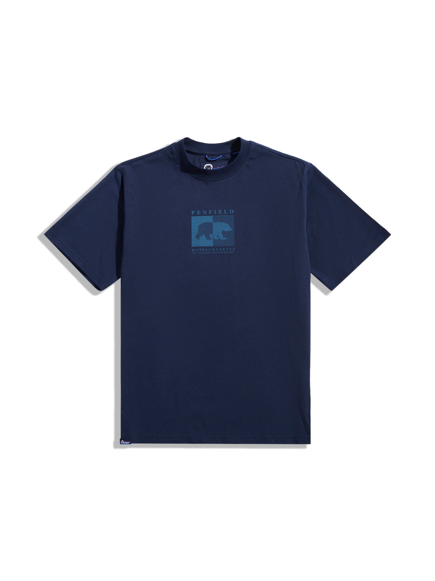 Penfield Mens Contrast Stripe Bear Graphic T-Shirt in Navy Blue