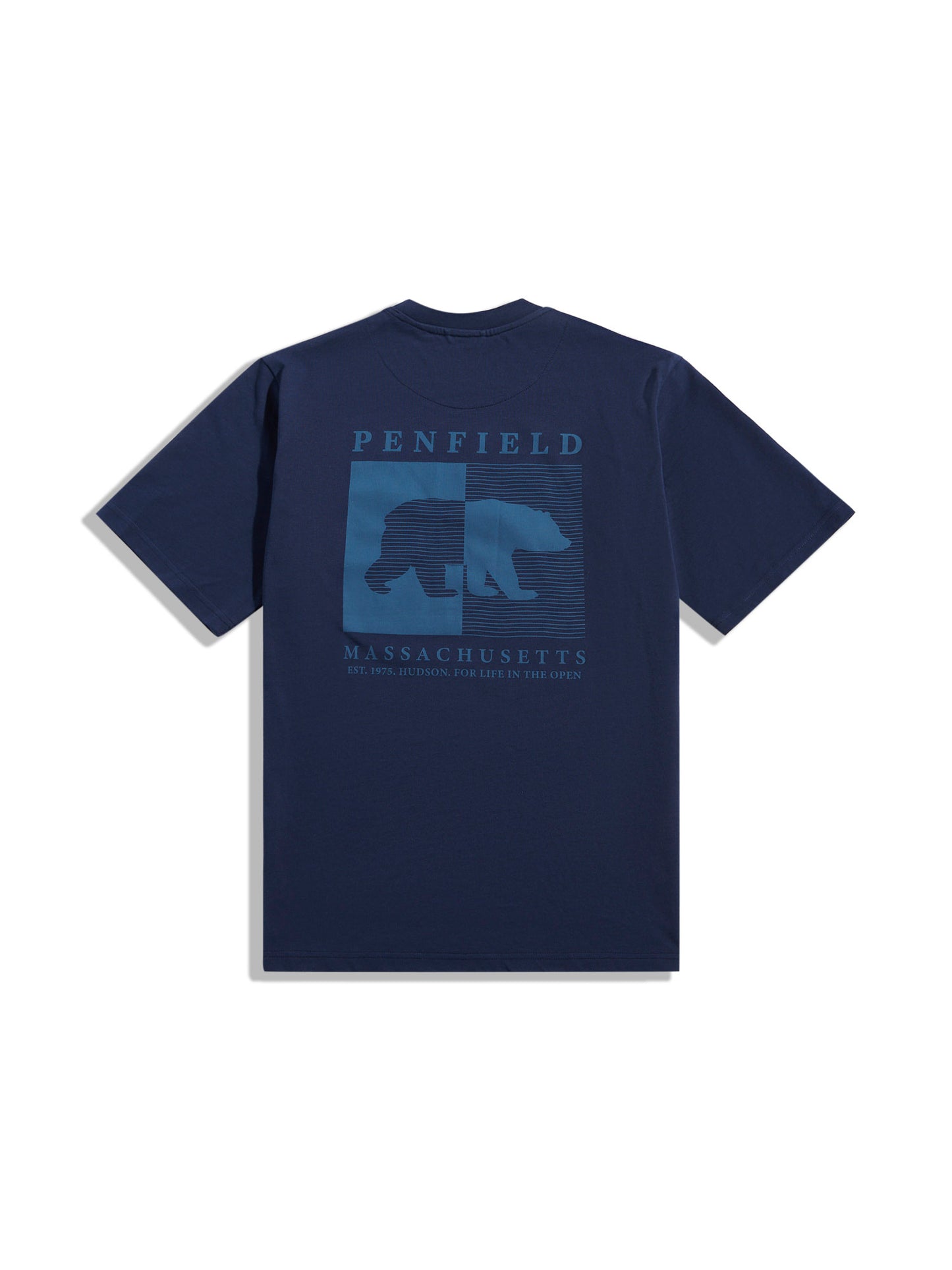 Penfield Mens Contrast Stripe Bear Graphic T-Shirt in Navy Blue