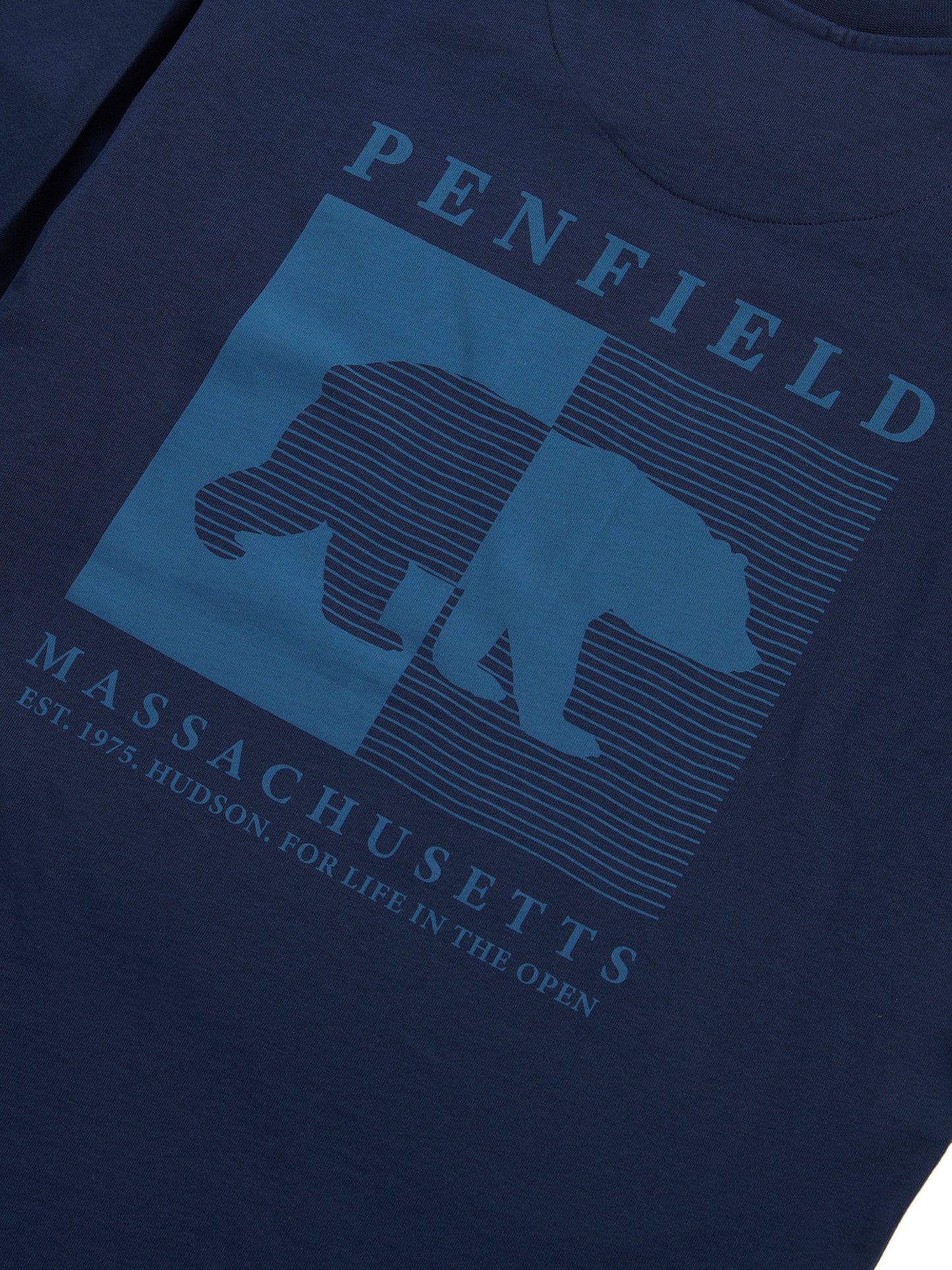 Penfield Mens Contrast Stripe Bear Graphic T-Shirt in Navy Blue