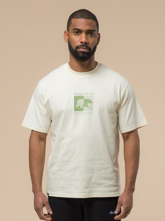 Penfield Mens Contrast Stripe Bear Graphic T-Shirt in Vanilla Ice