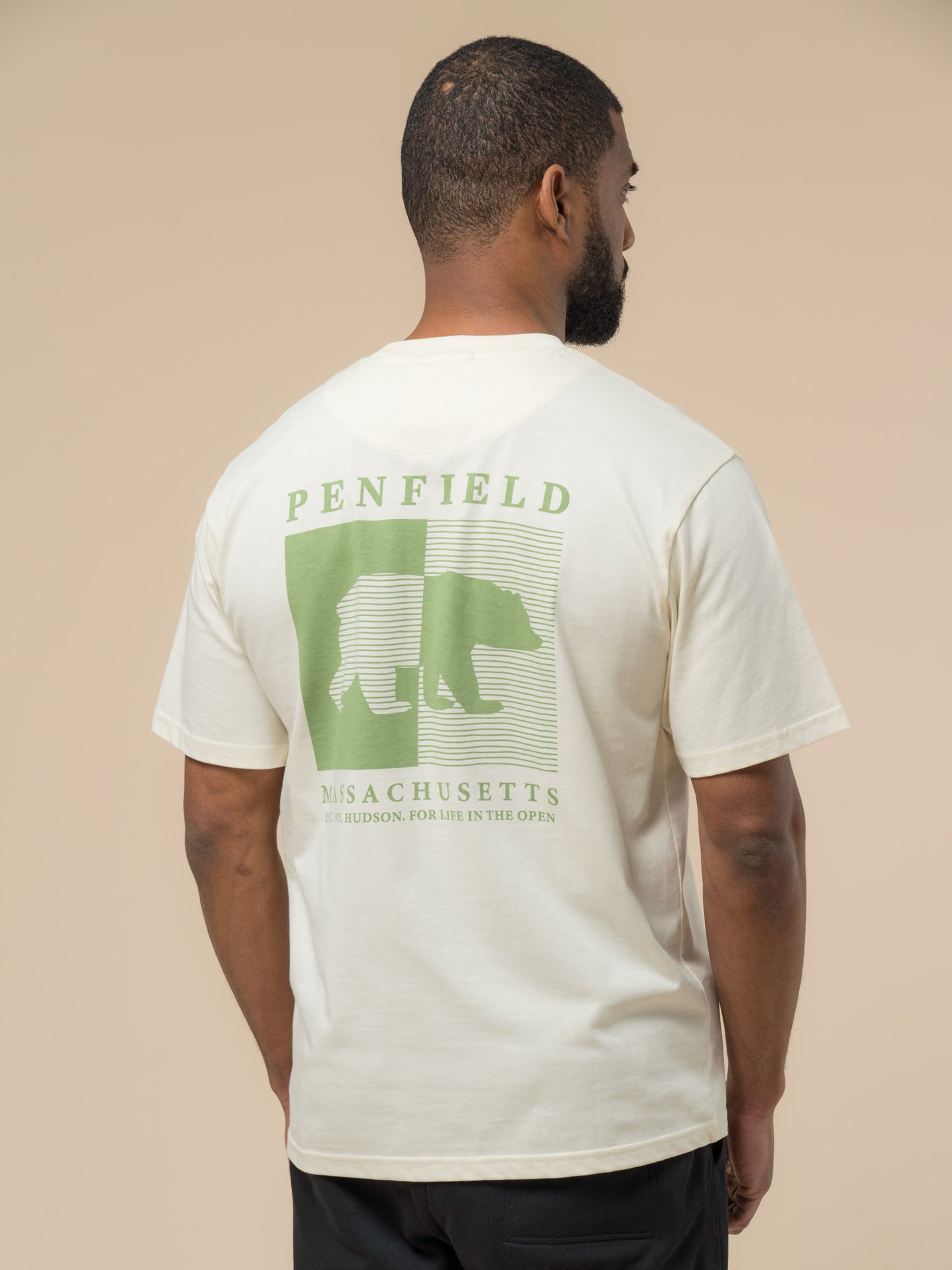Penfield Mens Contrast Stripe Bear Graphic T-Shirt in Vanilla Ice