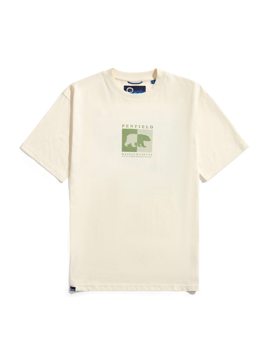 Penfield Mens Contrast Stripe Bear Graphic T-Shirt in Vanilla Ice