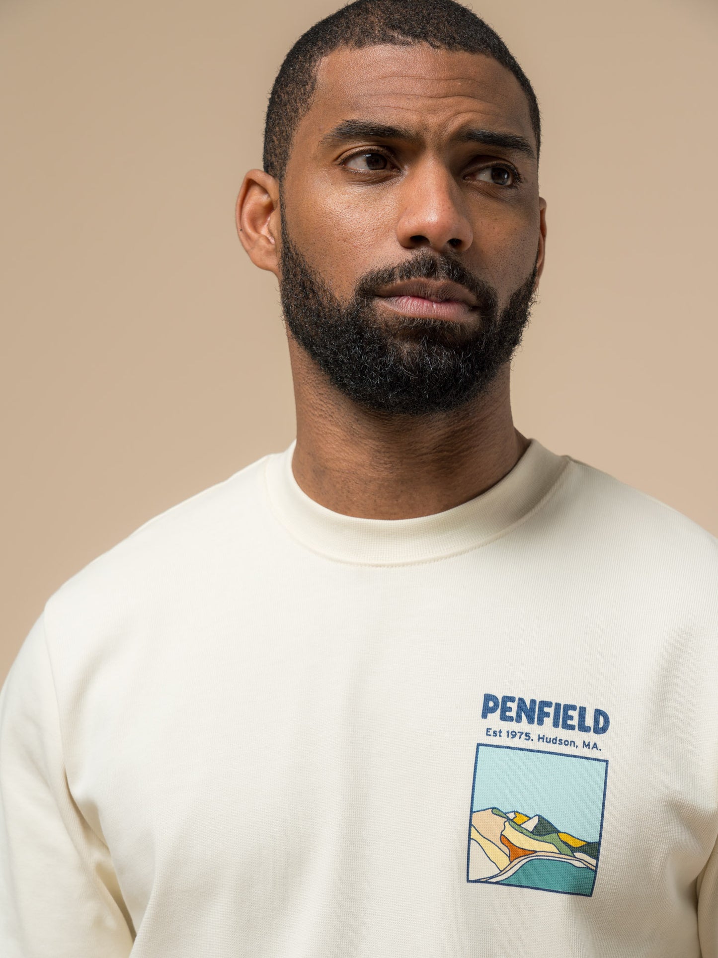 Penfield Mens Block Landscape Graphic T-Shirt in Vanilla Ice