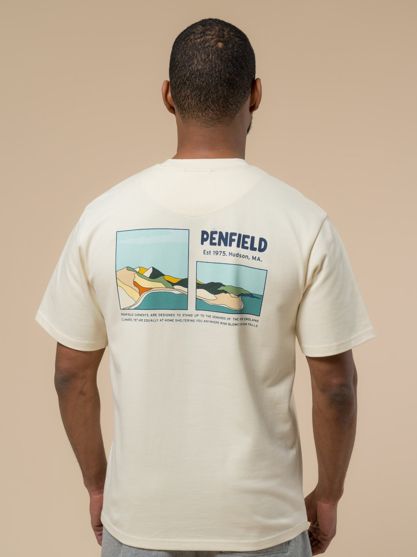 Penfield Mens Block Landscape Graphic T-Shirt in Vanilla Ice