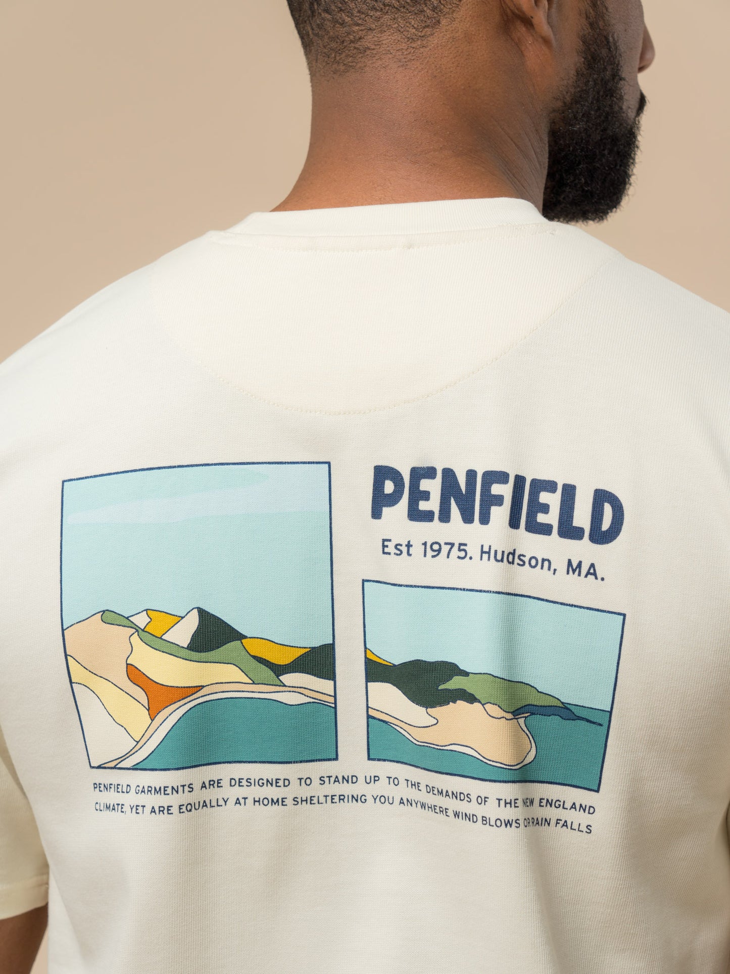 Penfield Mens Block Landscape Graphic T-Shirt in Vanilla Ice