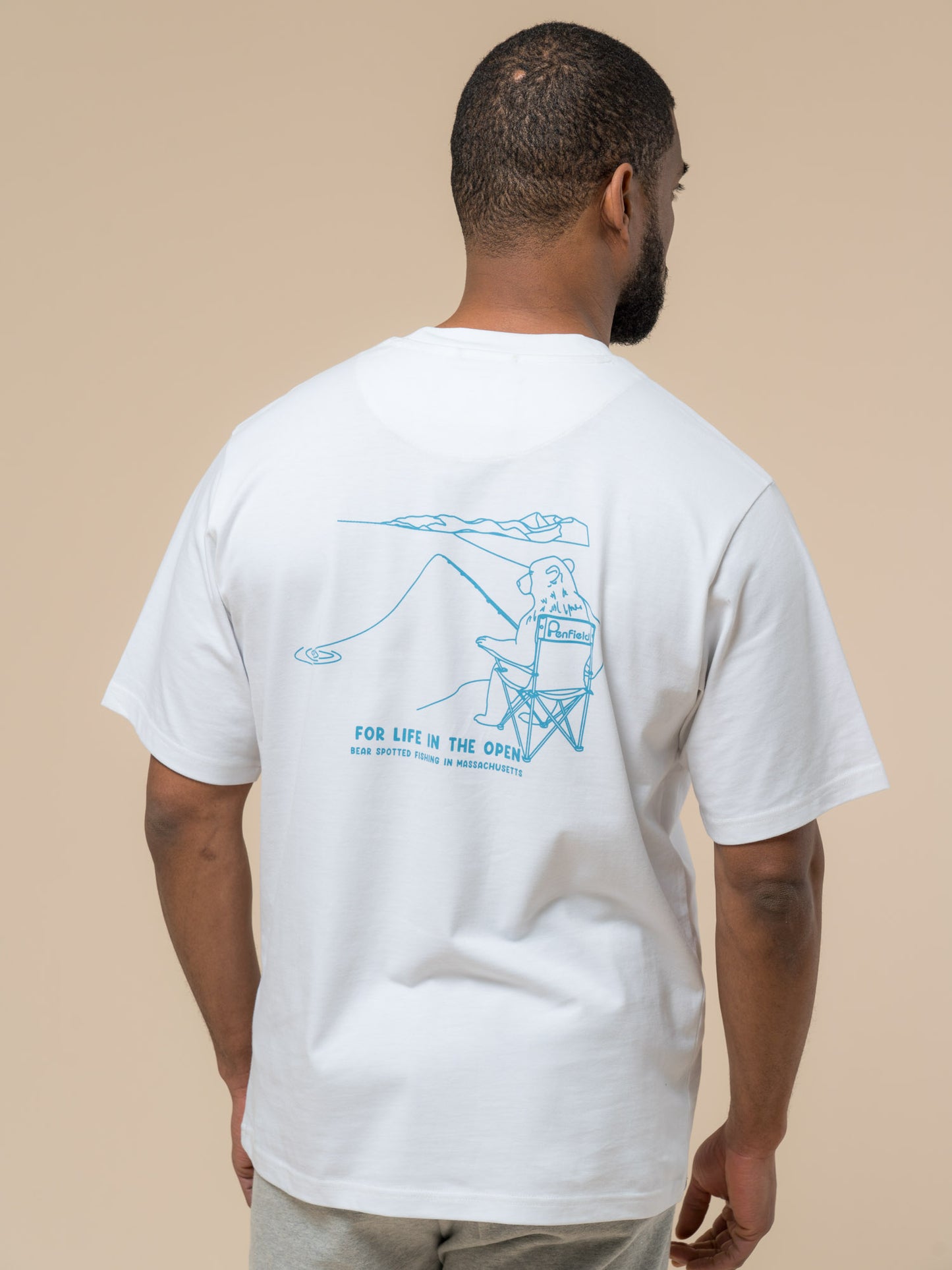 Penfield Mens Fishing Bear T-Shirt in Bright White