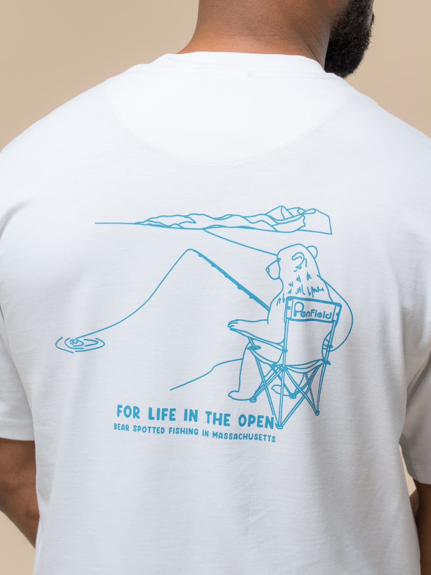 Penfield Mens Fishing Bear T-Shirt in Bright White