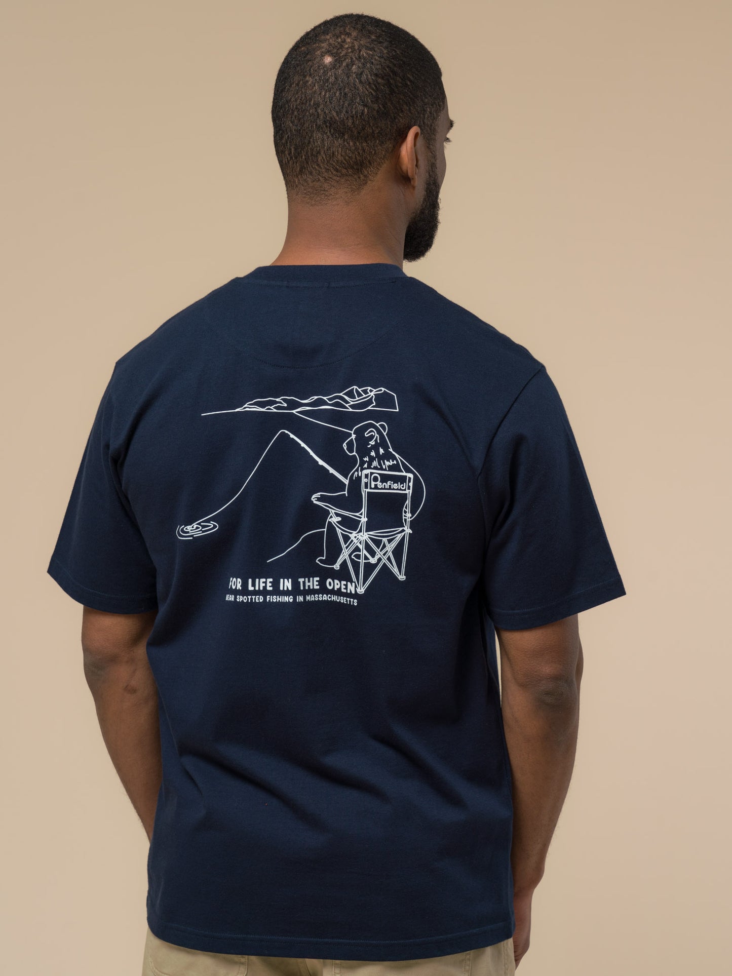 Penfield Mens Fishing Bear T-Shirt in Navy Blue