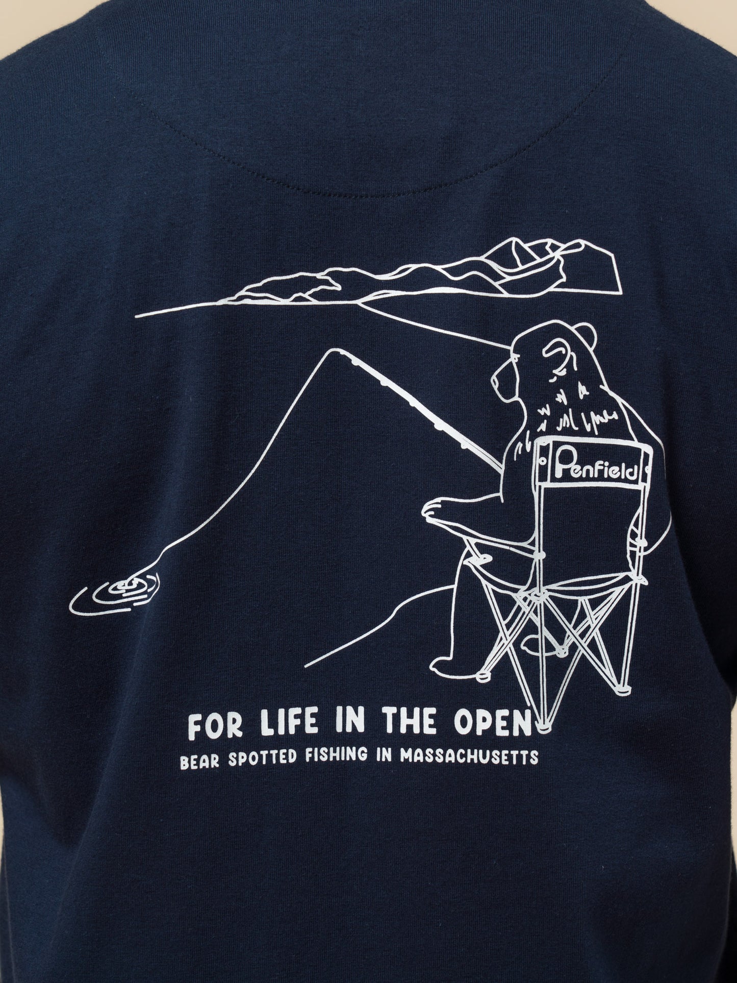 Penfield Mens Fishing Bear T-Shirt in Navy Blue