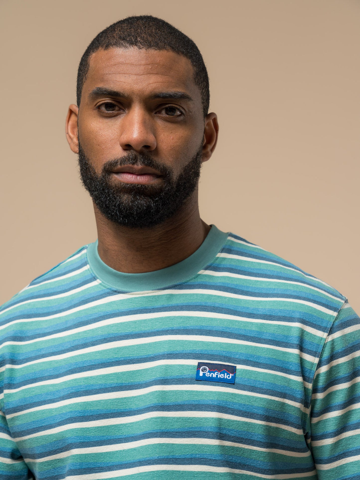 Penfield Mens Wave Texture Stripe T-Shirt in Dusty Turquoise