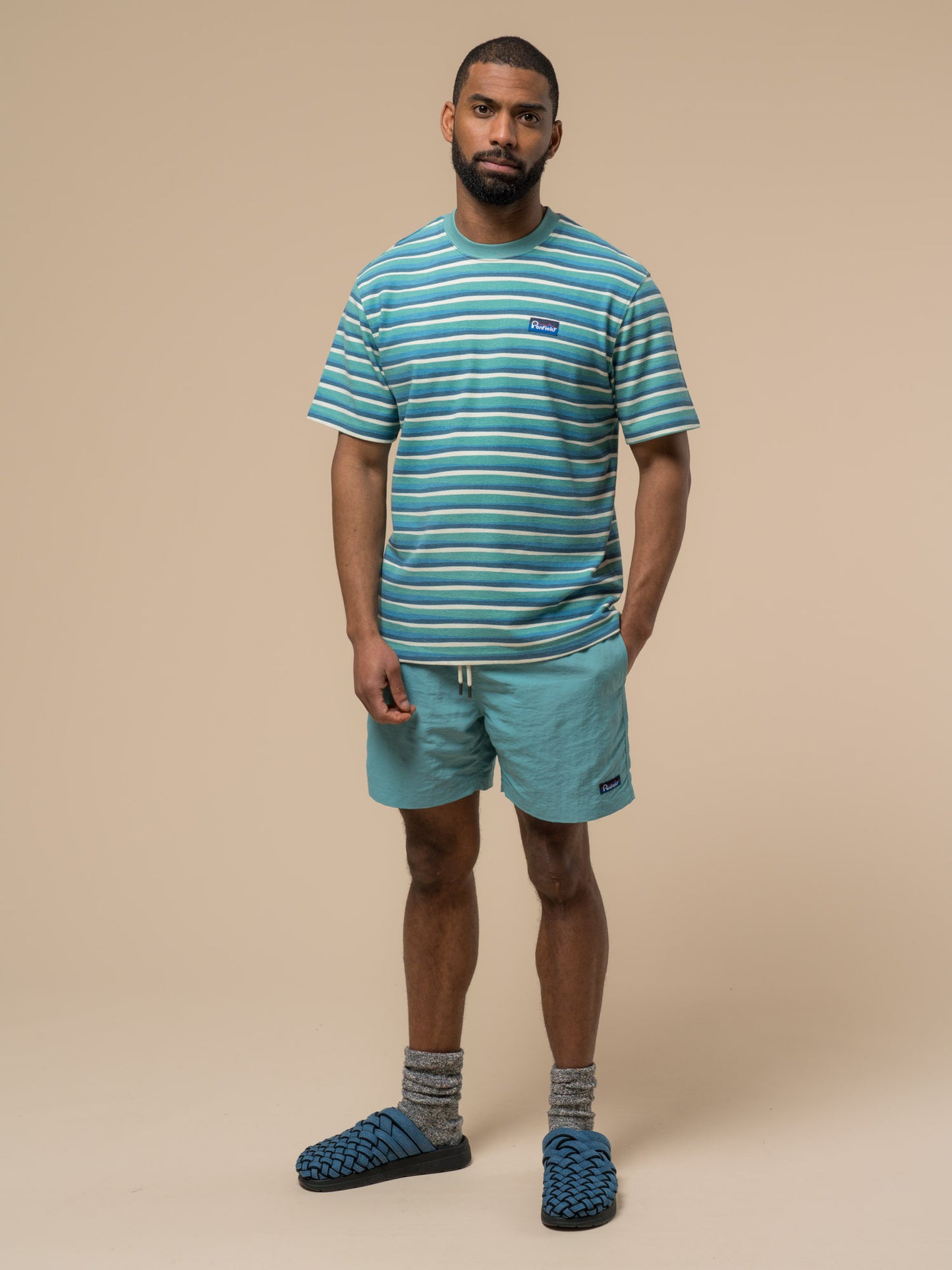 Penfield Mens Wave Texture Stripe T-Shirt in Dusty Turquoise