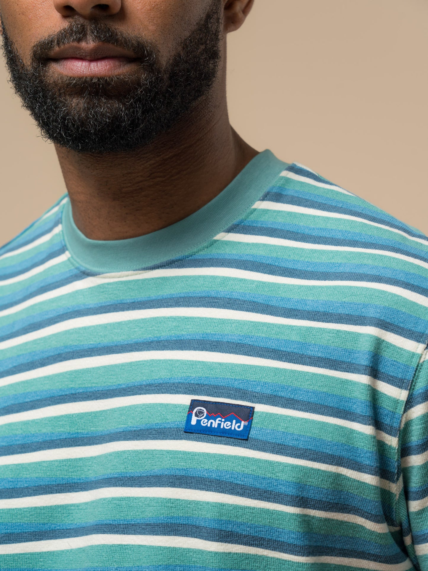 Penfield Mens Wave Texture Stripe T-Shirt in Dusty Turquoise