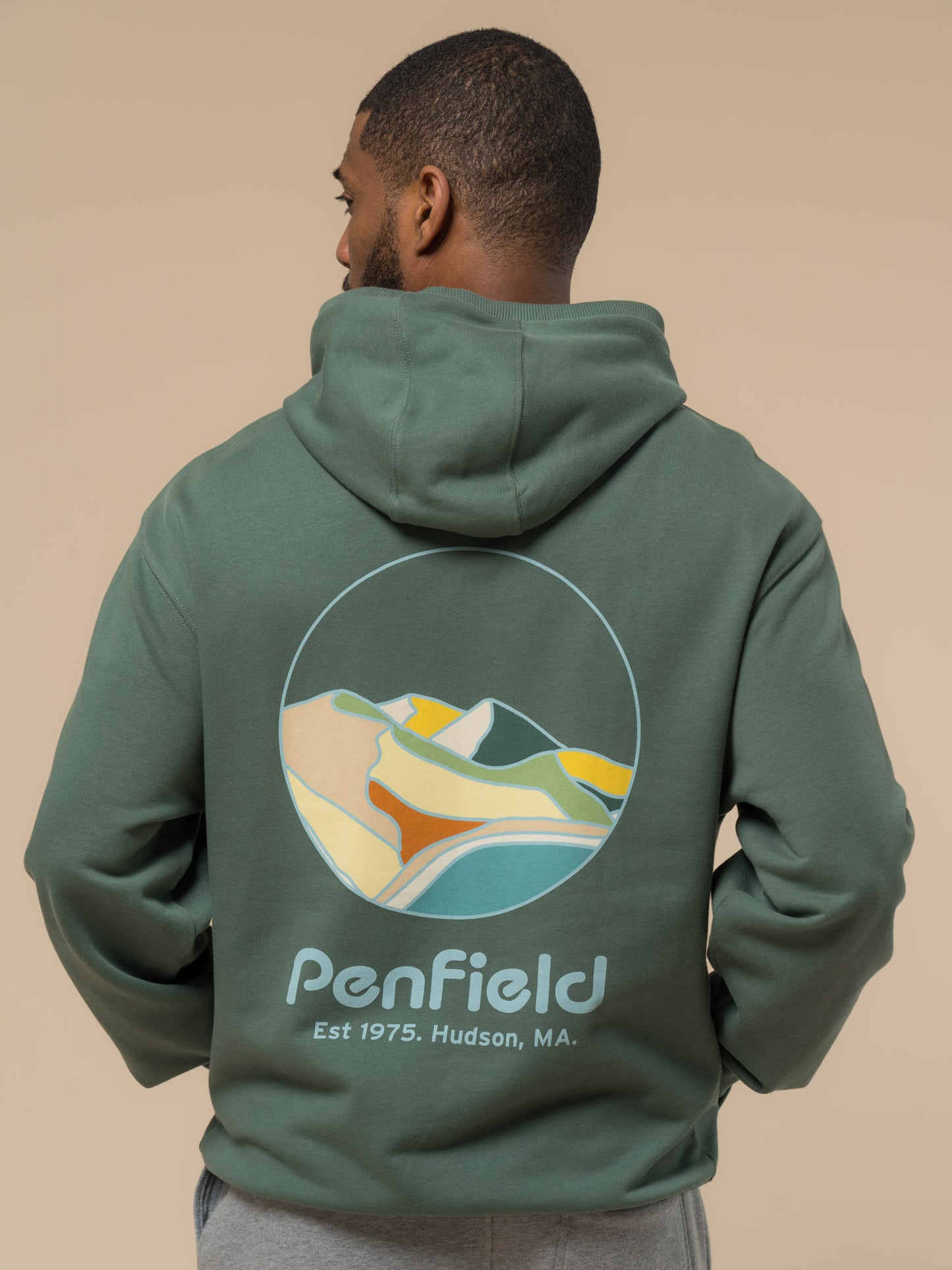 Penfield Mens Circle Landscape Hoodie in Dark Forest