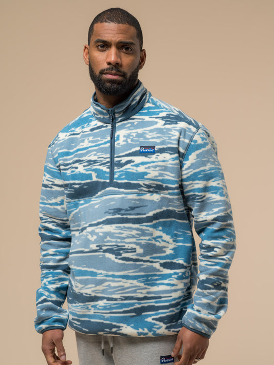 Penfield Mens Bay Jacquard Microfleece 1/4 Zip in Blue Fusion