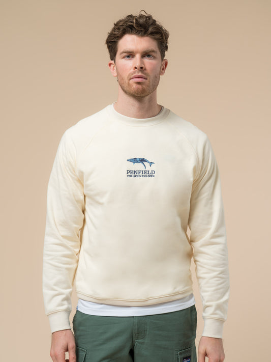 Penfield Mens Embroidered Retro Whale Sweatshirt in Vanilla Ice