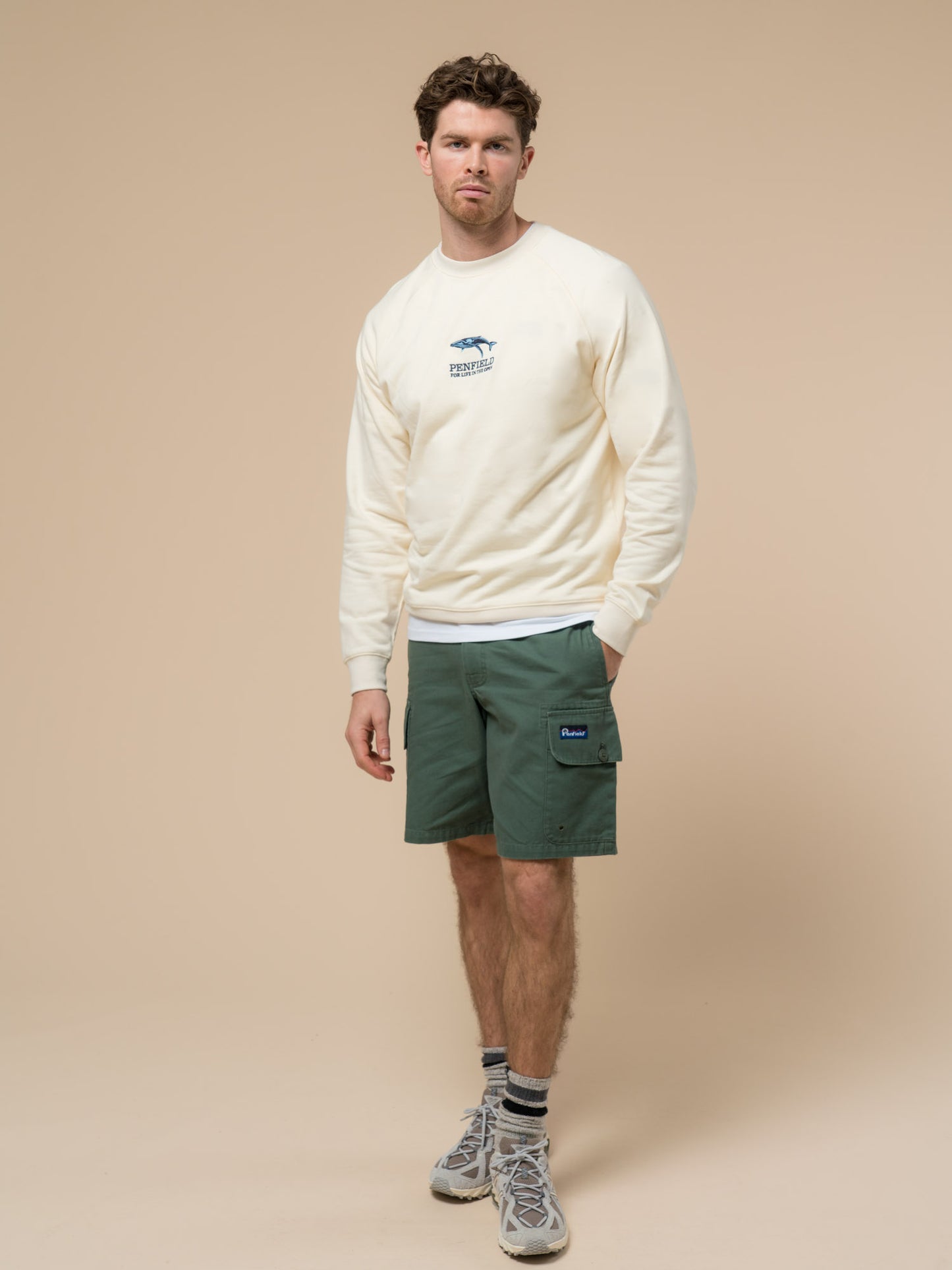 Penfield Mens Embroidered Retro Whale Sweatshirt in Vanilla Ice