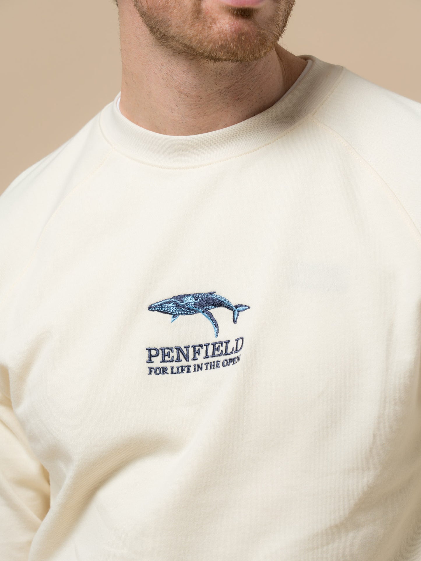 Penfield Mens Embroidered Retro Whale Sweatshirt in Vanilla Ice