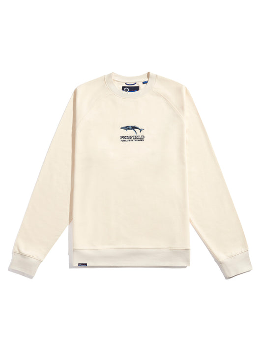 Penfield Mens Embroidered Retro Whale Sweatshirt in Vanilla Ice