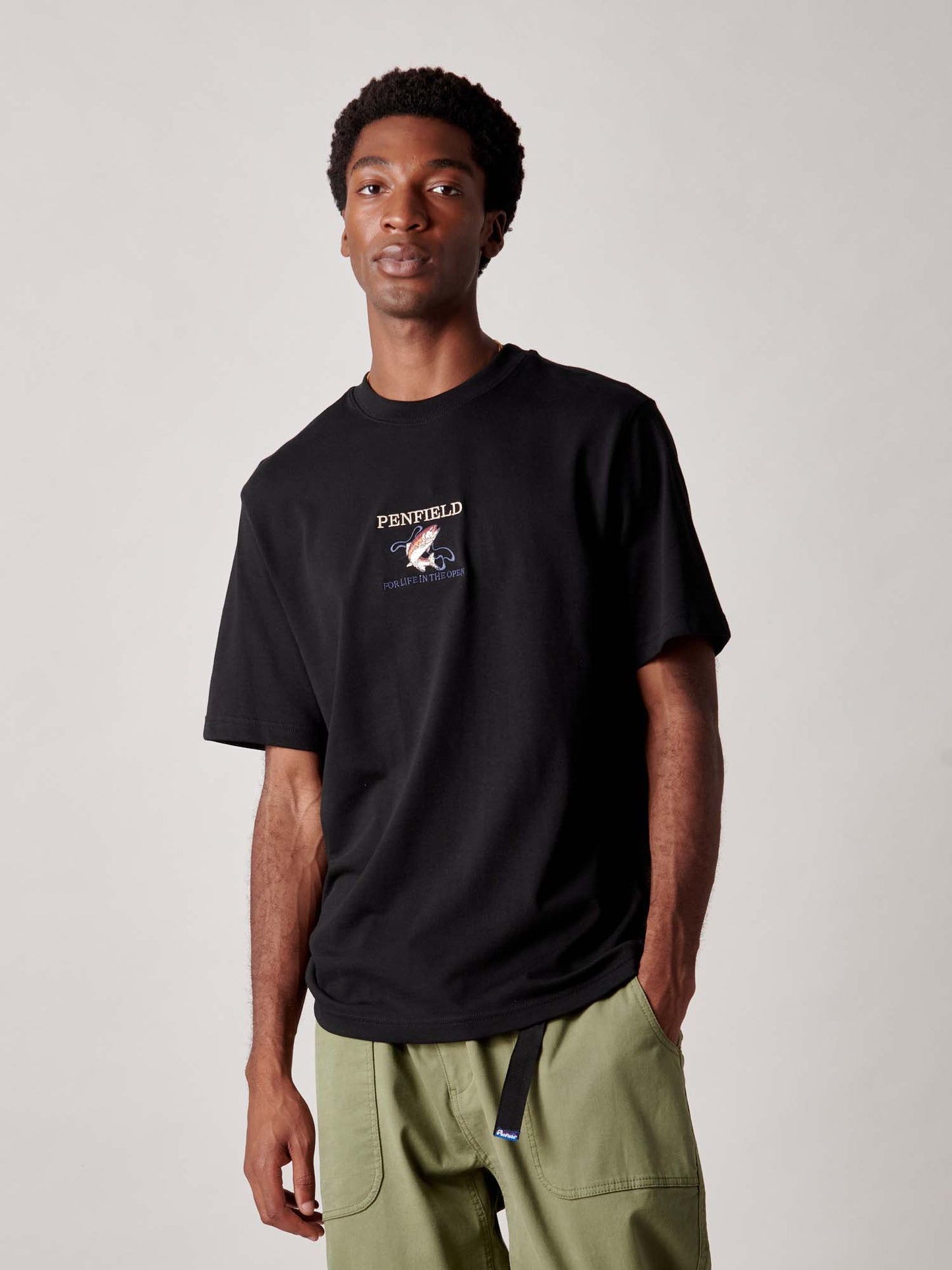 Embroidered Trout T-Shirt in Black